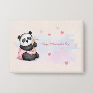 Happy Valentine's Day Wasserfarbe Herz Panda Bunny Button