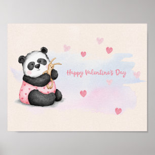 Happy Valentine's Day Wasserfarbe Herz Panda Bunny Poster