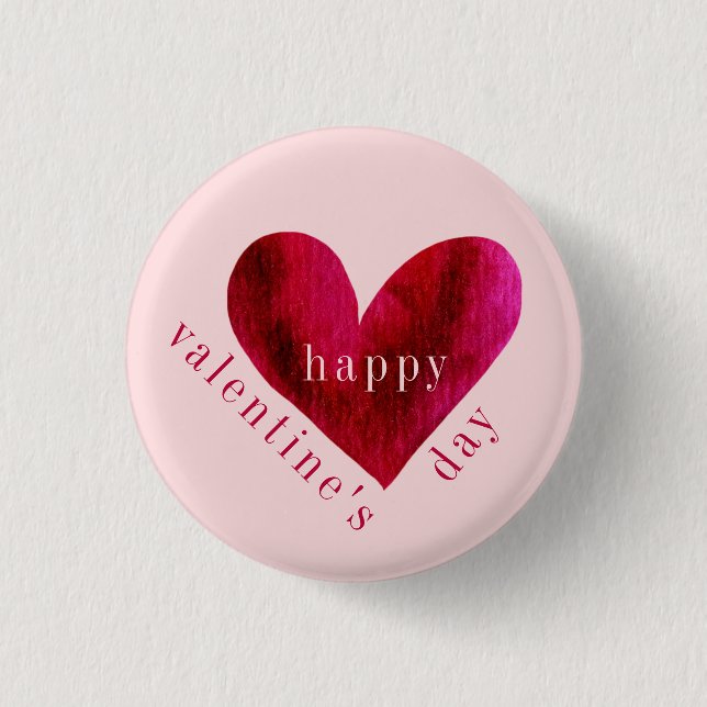 Happy Valentine's Day | Wasserfarbenherz Button (Vorderseite)