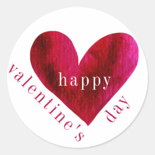 Happy Valentine's Day   Wasserfarbenherz Runder Aufkleber
