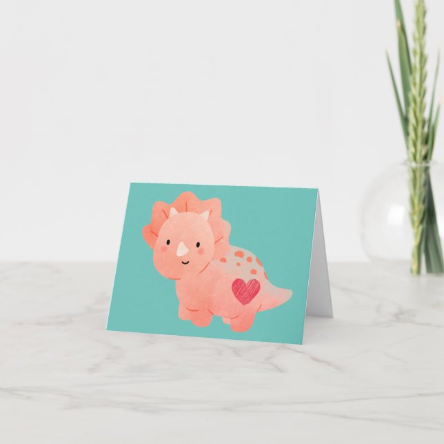 Happy Valentine's Day Watercolor Dinosaurier & Her Karte (Vorderseite)