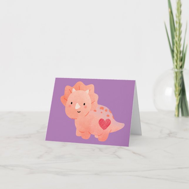 Happy Valentine's Day Watercolor Dinosaurier & Her Karte (Vorderseite)
