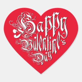 Happy Valentine's Day weiß rot whimsical romantisc Herz-Aufkleber