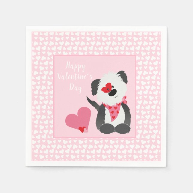 Happy Valentines Day Welppy Hearts Pink Serviette (Vorderseite)