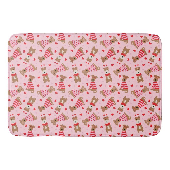 Happy Valentines Day Welsh Wire Fox Terrier Dogs Badematte (Vorderseite)