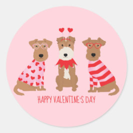 Happy Valentines Day Welsh Wire Fox Terrier Dogs Runder Aufkleber