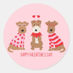 Happy Valentines Day Welsh Wire Fox Terrier Dogs Runder Aufkleber