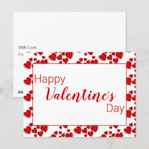 Happy Valentine's Day White and Red Hearts Postkarte