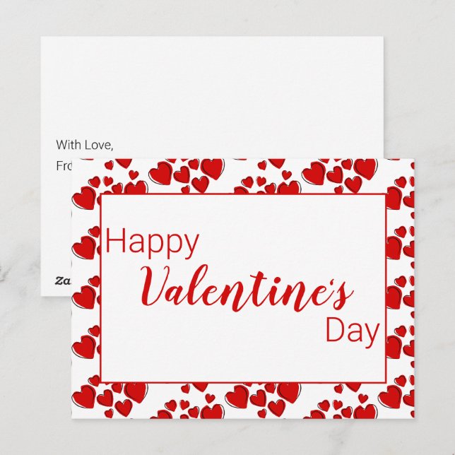 Happy Valentine's Day White and Red Hearts Postkarte (Vorne/Hinten)