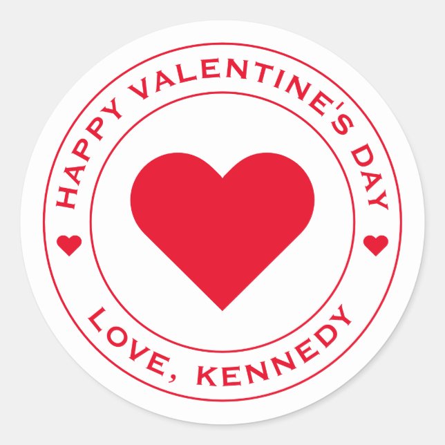 Happy Valentines Day White Heart Einzigartiger Chi Runder Aufkleber (Vorderseite)