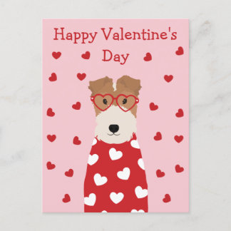 Happy Valentines Day Wire Fox Terrier Dog Postkarte