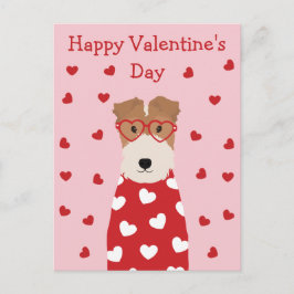 Happy Valentines Day Wire Fox Terrier Dog Postkarte