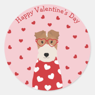 Happy Valentines Day Wire Fox Terrier Dog Runder Aufkleber