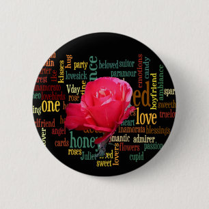 Happy Valentine's Day With Elegant Red Roses Button