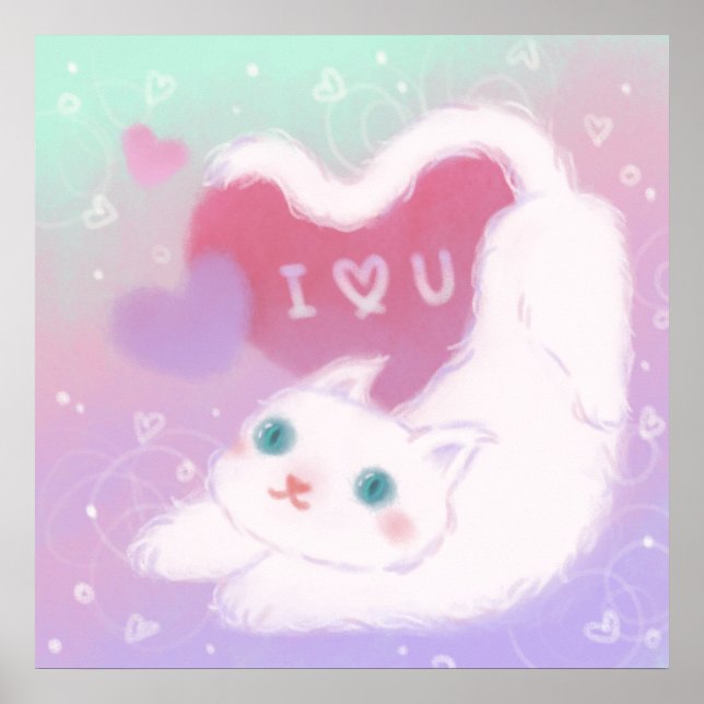 Happy Valentine's Day with Fluffy White Cat Poster (Vorne)