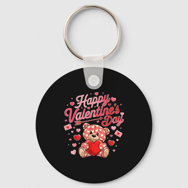 Happy Valentines Day Women Cute Bear Valentine Hea Schlüsselanhänger (Vorderseite)