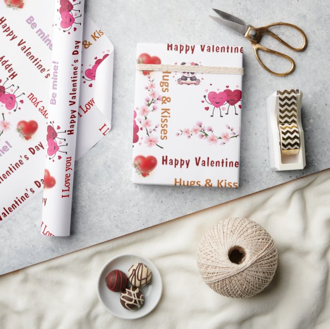 Happy Valentine's Day Wrapping Paper Couple Hearts Geschenkpapier (Kunsthandwerk)