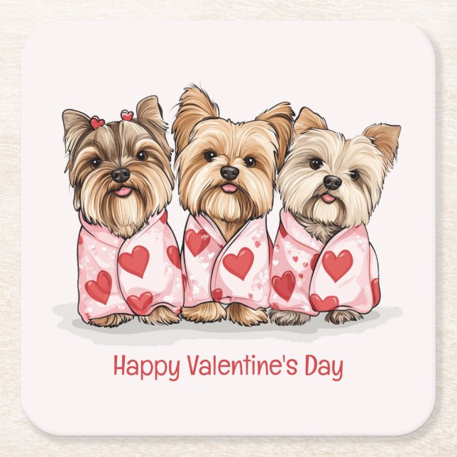 Happy Valentines Day Yorkshire Terrier Dogs Rechteckiger Pappuntersetzer (Vorderseite)