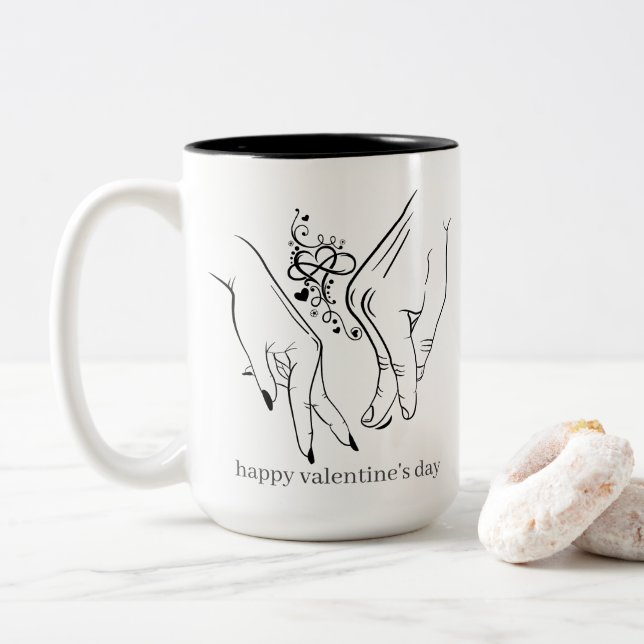Happy Valentine's Day Zwei-Tone-Tasse Zweifarbige Tasse (Mit Donut)