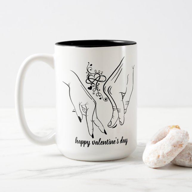 Happy Valentine's Day Zwei-Tone-Tasse Zweifarbige Tasse (Mit Donut)