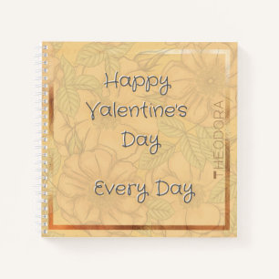 Happy Valentines Delicate Floral Beige Gold Text Notizbuch