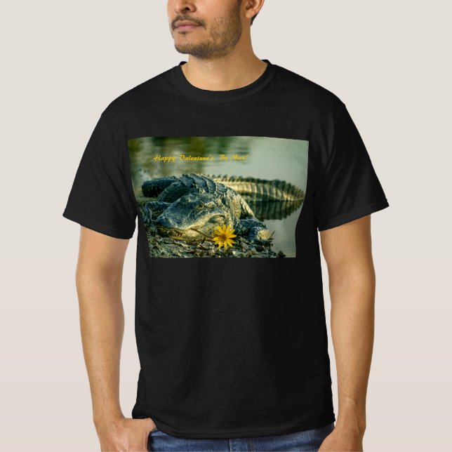 Happy Valentines Florida Alligator mit Blume T-Shirt (Vorderseite)