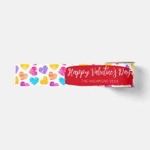 Happy Valentines Girly Vibranly Doodled Herzname Ripsband