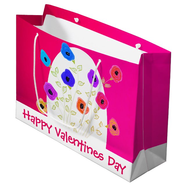 Happy Valentines Große Geschenktasche Geschenktüte (Vorderseite Schrägansicht)