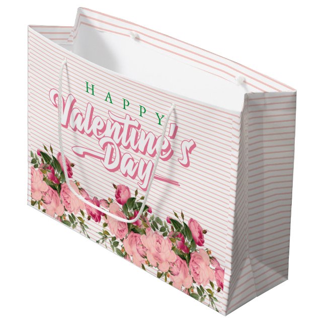 Happy Valentines mit Blume Große Geschenktüte (Vorderseite Schrägansicht)