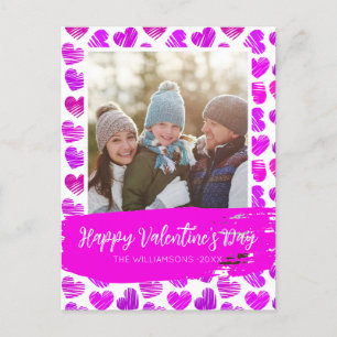 Happy Valentines Modernes Lila Rosa Herz Foto Feiertagspostkarte
