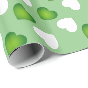 Happy Valentines - Muster für grüne und weiße Herz Geschenkpapier