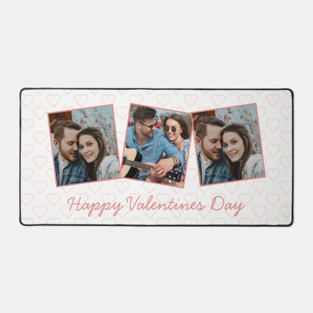 Happy Valentines Niedlich 3 Foto Herzmuster Schreibtischunterlage (Vorderseite)