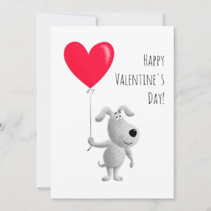 Happy Valentine's Red Heart Balloon Niedlicher Hun Feiertagskarte