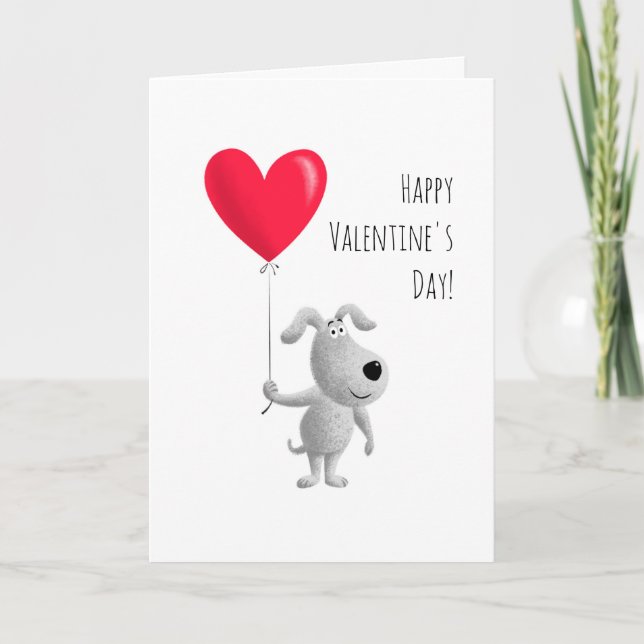 Happy Valentine's Red Heart Balloon Niedlicher Hun Karte (Vorderseite)