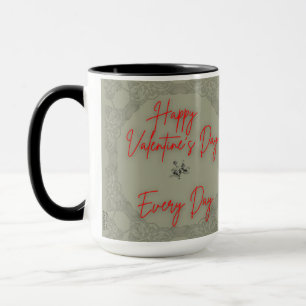 Happy Valentine's Rose Grauer Rahmen Text Rot Tasse