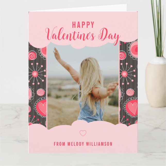 Happy Valentines Whimsical Red Herzen Blume Name Karte (Vorderseite)