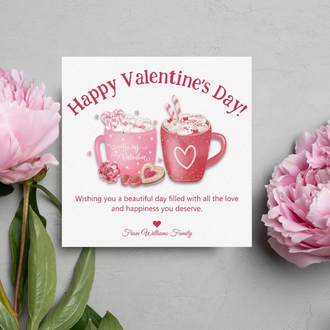Happy Valentins Day, Rosa Aquarell zwei Tasse Mitteilungskarte (Von Creator hochgeladen)