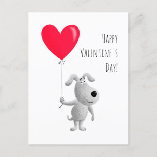 Happy Valentins Red Heart Dog Puppy Holiday Card Feiertagspostkarte