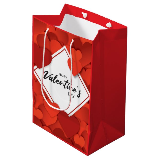 Happy Valentins Rote Herzen Mittlere Geschenktüte (Vorderseite Schrägansicht)