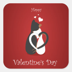 Happy Valentins Schwarz-Weiß-Kätzchen Quadratischer Aufkleber