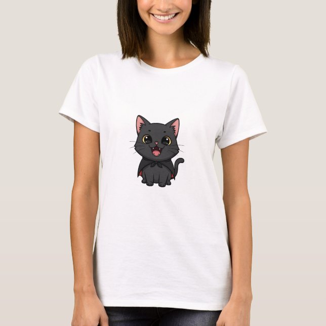 Happy Vampire Black Cat T-Shirt (Vorderseite)