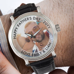 Happy Vaters Day Editable Jahr Personalisiertes Fo Armbanduhr