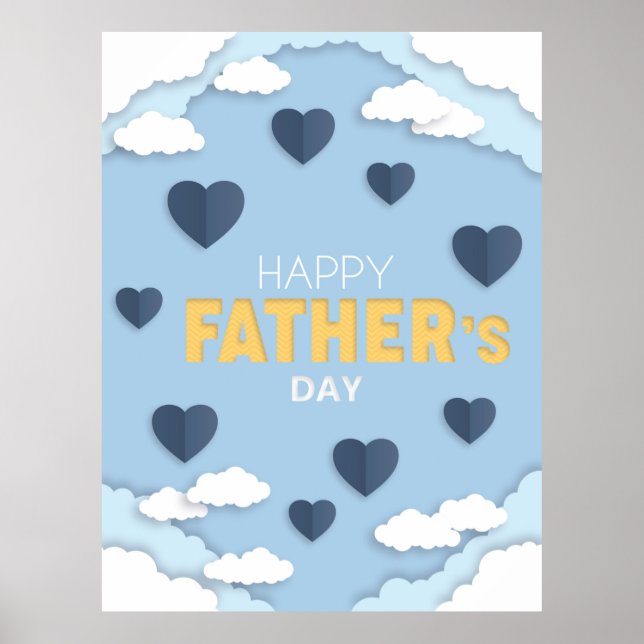 Happy Vatertag blauen Herzen in der Himmelskarte Poster (Vorne)