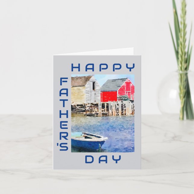 Happy Vatertag Blue Boat Fishing Shacks Karte (Vorderseite)