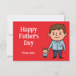 Happy Vatertag Cartoon Vater & Sohn Rot Dankeskarte