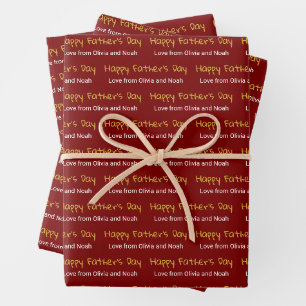 Happy Vatertag Deep Red White Children Names Geschenkpapier Set
