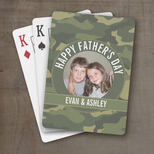 Happy Vatertag - Foto Camouflage Green Spielkarten (Personalized Playing Cards)