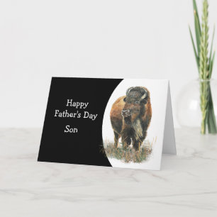 Happy Vatertag Son Watercolor Buffalo Bison Karte