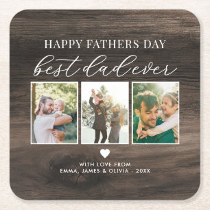 Happy Vathers Day Bester Vater je 3 FotoCollage Rechteckiger Pappuntersetzer