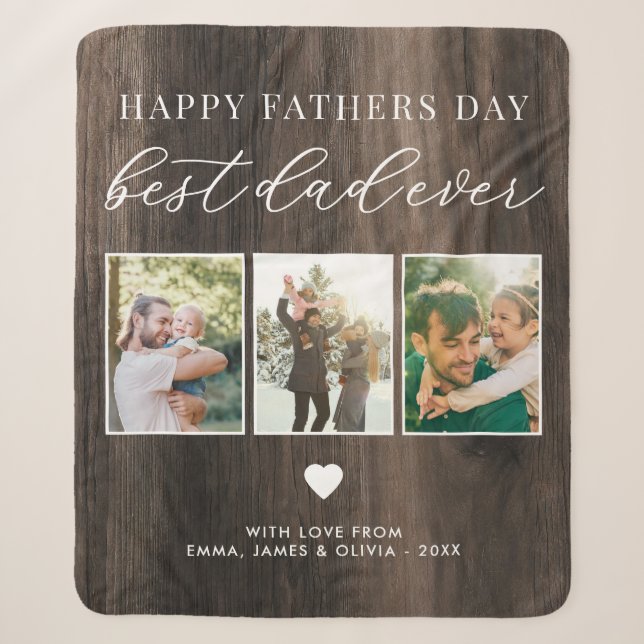 Happy Vathers Day Bester Vater je 3 FotoCollage Sherpadecke (Vorderseite)